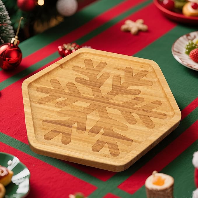 Christmas Serving Tray, Snowflake Shape Charcuterie Board, Bamboo Serving Platter Dish for Holiday Party Food Tray for Cheese Snack Fruit 10 x 8.7 x 0.6 Inches