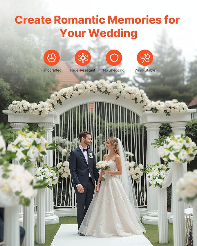 VEVOR Flower Balls Arrangement Bouquet 10 PCS, 9.5-Inch Diameter Artificial Flower Balls Wedding Rose Centerpieces, Faux Flowers Arrangements for Wedding Centerpiece Home Table Decorations, White