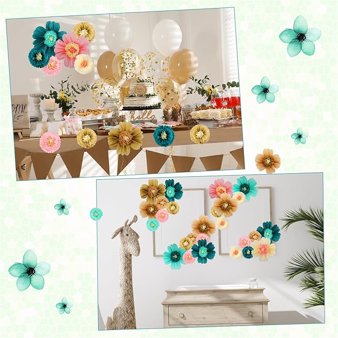 Crowye 12 Pcs Large Colorful Tissue Paper Flowers Decorations 20" Giant Fiesta Crepe Paper Flowers for Wall Decor Backdrop Mexican Wedding Birthday Baby Shower Carnival Party Craft (Stylish Color)