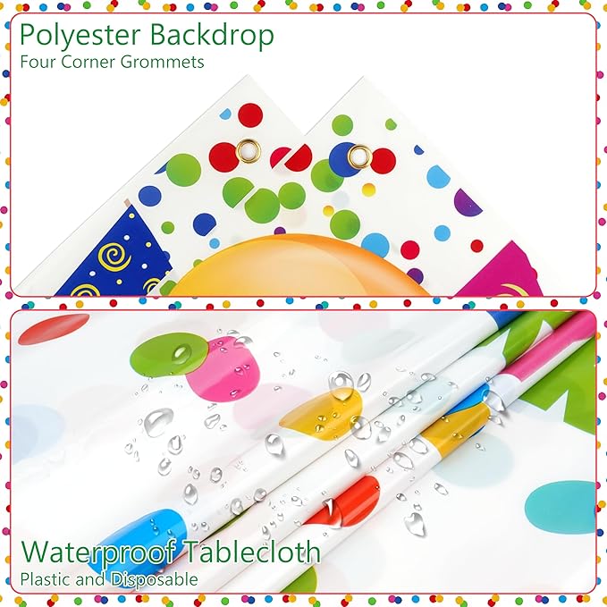 103 Pcs Colorful Birthday Decorations for Boys and Girls, Rainbow Party Decorations with Happy Birthday Backdrop Banner Tablecloth Balloon Arch Kit Centerpieces & Fringe Curtains