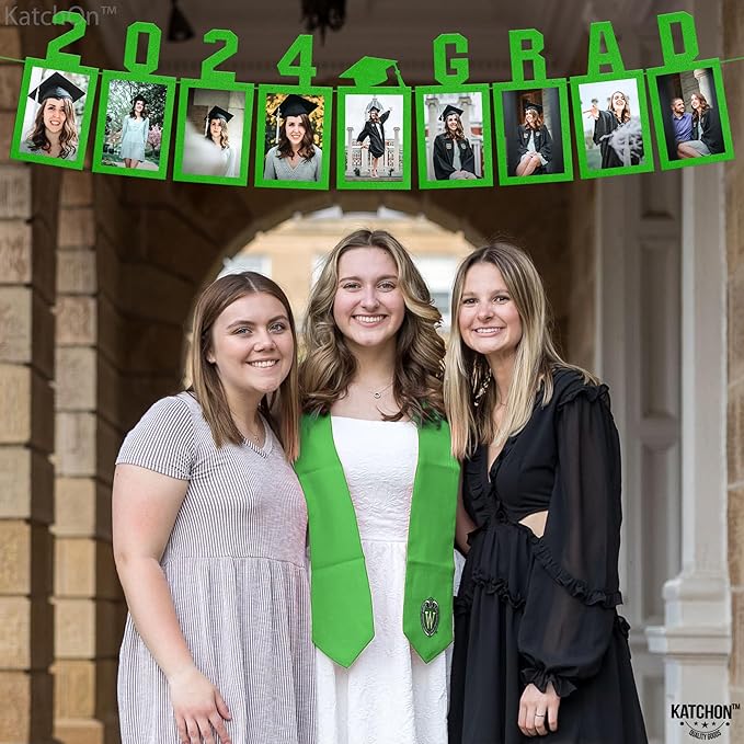 KatchOn, Green Graduation Photo Banner 2025 - Large, 10 Feet, 2025 Grad banner | Grad party decorations 2025 | Felt Picture banner for Graduation Decorations 2025