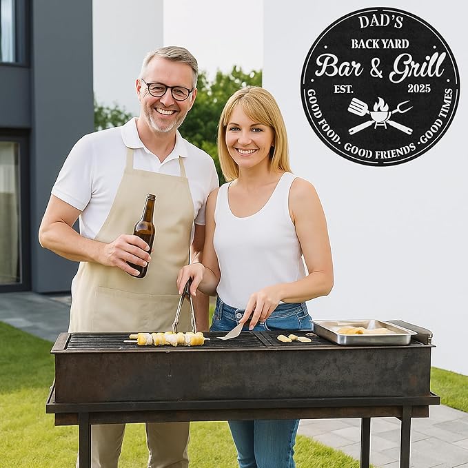 Custom BBQ Grill Metal Sign Personalized Name Wall Art for Outdoor Barbecue Patio Kitchen Backyard Decor Gift for Dad Husband Men Papa Grandpa Father Grilling Enthusiasts Family Lover Funny Gifts 65