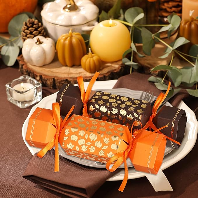 50 Packs Christmas Cracker Kit No Snap Xmas Party Table Favors Snowflake Reindeer DIY Christmas Party Cracker Candy Boxes for Holiday Dinner Decoration Gift (Pumpkin)