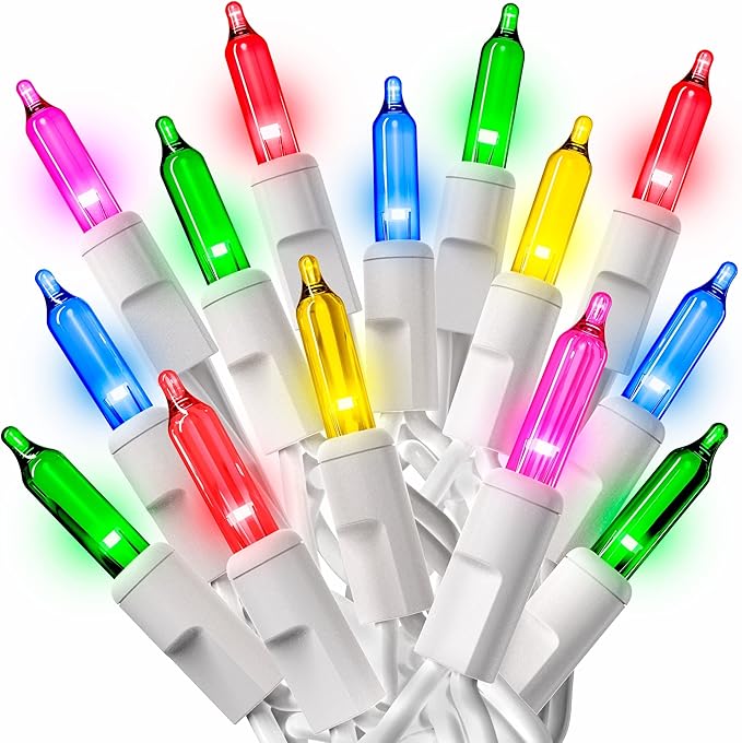 PREXTEX 200 Ct. Multi-Color Christmas Tree Lights with White Wire - 40 Ft Holiday String Lights for Indoor and Outdoor Use - Multicolor Twinkle Christmas Tree Decoration with End-to-End Connectors