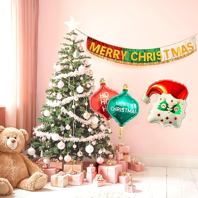 HOUSE OF PARTY Christmas Decorations Indoor | Christmas Santa Ornament Balloons | Xmas Indoor Hanging for Home Office Party Decor Indoor Outdoor