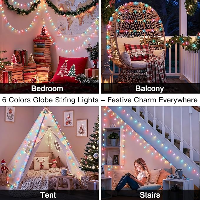suddus Pastel Christmas Lights, 66ft 200 Led Connectable Globe String Lights Indoor with Timer, Fairy Lights Plug in for Xmas Tree, Bedroom, Party, Room, Classroom, Patio, Outdoor, Easter Decoration
