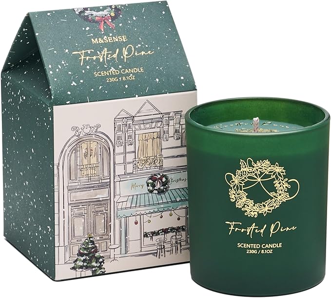 M&SENSE Christmas Holiday Candle - Frosted Pine Scent, 8.1oz Soy Wax, Ideal Winter Home Decor Gift for Women and Men