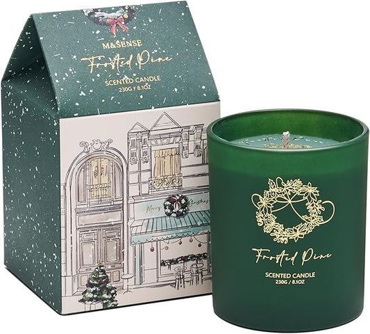 M&SENSE Christmas Holiday Candle - Frosted Pine Scent, 8.1oz Soy Wax, Ideal Winter Home Decor Gift for Women and Men