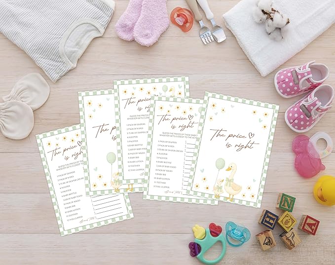 Goose Baby Shower Games, Sage Green Little Goose The Price is Right Game for 30 Guests with Game Cards, Gender Reveal, Baby Shower Supplies & Decorations (DV15)