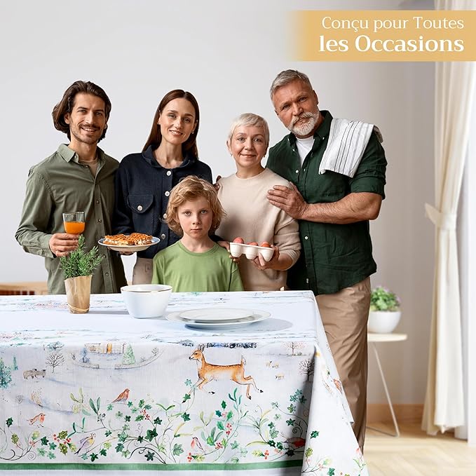 Maison d' Hermine Table Cloth Rectangle Table 100% Cotton 60 x 108 Inches Fall Tablecloth Reusable Everyday Use for Thanksgiving Christmas Decorations Dining Farmhouse Party (Snowy World)