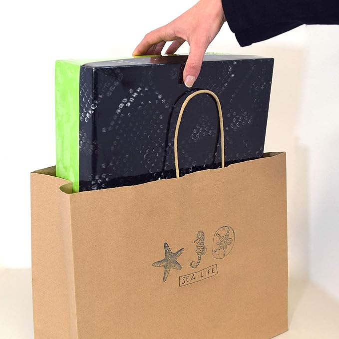Prime Line Packaging Brown Paper Bags, Kraft Shopping Gift Bags with Handles for Small Business, Retail, Boutique & Grocery Use, To Go, Events, Bulk, 16x6x12, 100 Pack