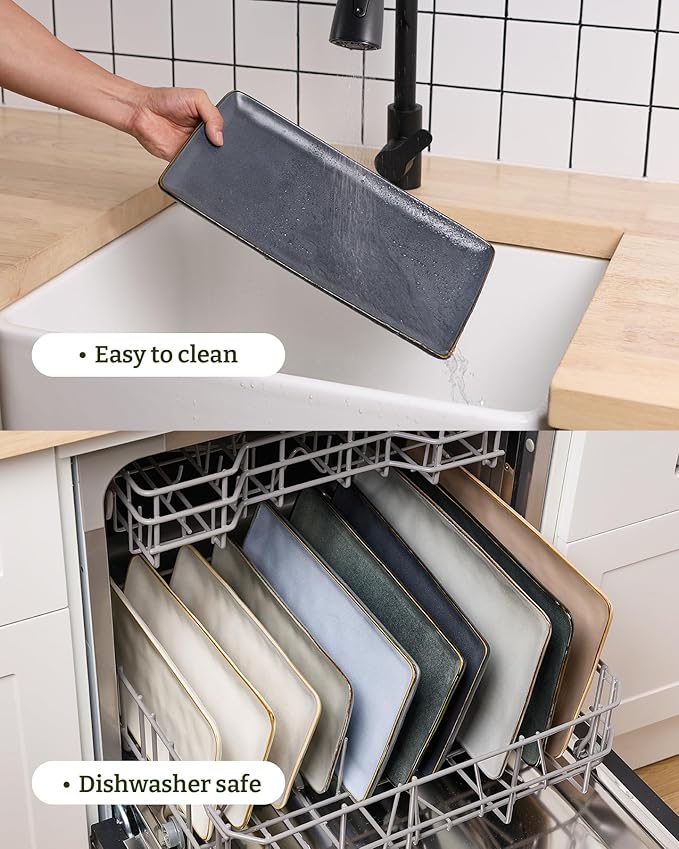 famiware Serving Platter, Rectangular 15.67/14.1/12.6inch Serving Dishes for Entertaining, Dishwasher Safe, Stoneware Serving Trays for Party, Food, Turkey, Snack, Cheese, Reactive Glaze, Matte Black