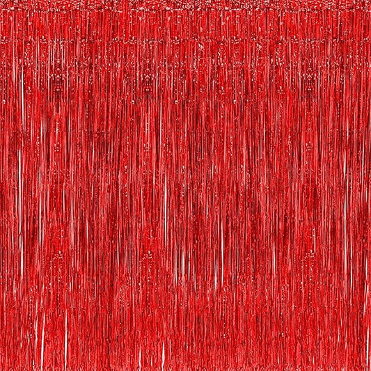 2 Pcs 3.2ft x 8.2ft Shiny Red Metallic Tinsel Foil Fringe Curtains Photo Booth Backdrop for Birthday Wedding Holiday Celebration Bachelorette Party Decorations