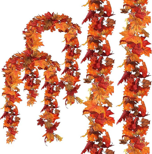 CQURE 4 Pack Fall Leaf Garland, Total 23.6Ft Artificial Fall Vines Autumn Garland Fall Maple Leaves Thanksgiving Decor for Home Wedding Fireplace Christmas