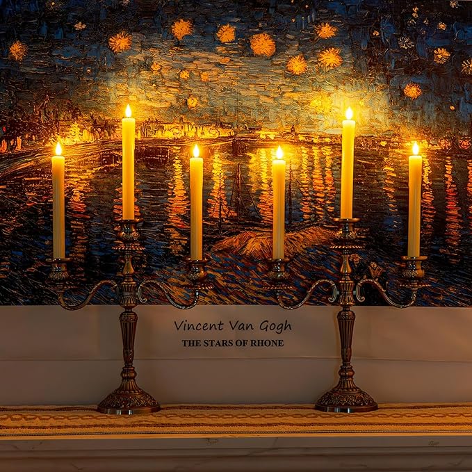Homemory 12 Pcs Real Wax Flameless Taper Candles with Remote Timer and Dimmer, Battery Operated Candlesticks with Flickering Light, Ivory Window Candles, 9.6 Inches for Wedding Home Decor