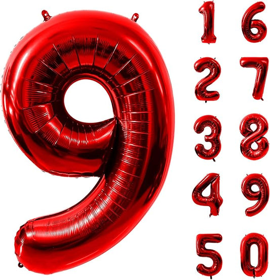 40 Inch Red Number 9 Balloon Large Red Foil Balloon Red 9 Balloons Mylar Helium Balloon for 9th Birthday Party Decorations Girls Boys Baby Shower Wedding Anniversary Decoration