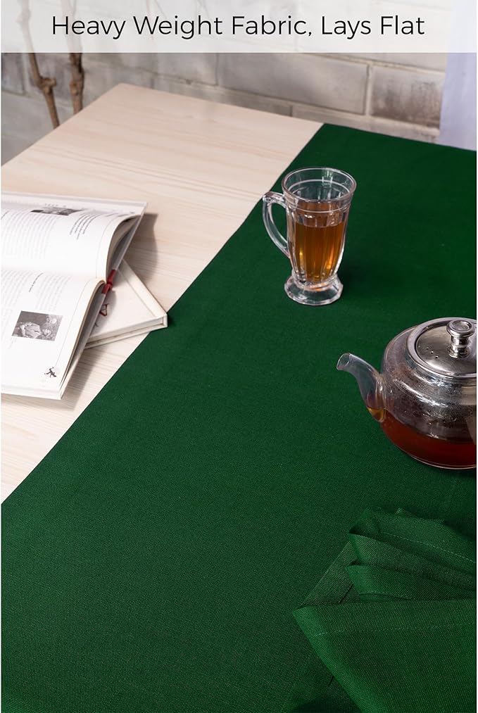 D'Moksha Homes Eden Green Table Runner 14 x 108 Inch - Faux Linen Table Runner 108 Inches Long - Wrinkle Resistant, Machine Washable for Fall, Thanksgiving, Christmas, Holiday - 100% Recycled Fabric