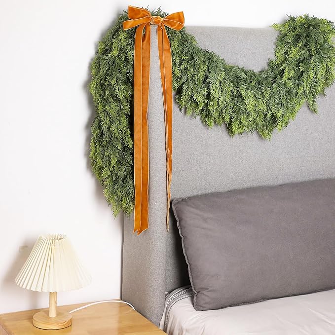 Waydress 2 Pcs 9ft Christmas Cedar Garland Artificial Realistic Soft and Thickness Green Faux Full Cedar Pine Garland for Fireplace Mantel Table Doorframe Indoor Outdoor Xmas Holiday Decoration