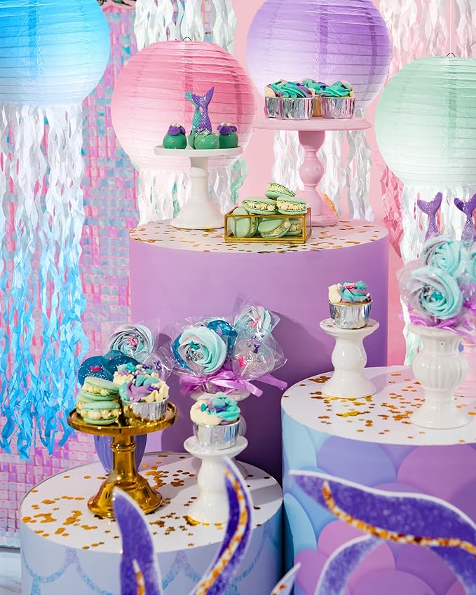 18 Pcs Jellyfish Paper Lanterns Jellyfish Lantern Hanging Decoration Ocean Theme Party Supplies Mermaid Birthday Decorations for Baby Shower Under The Sea Birthday Party Supplies(Gradient Color)