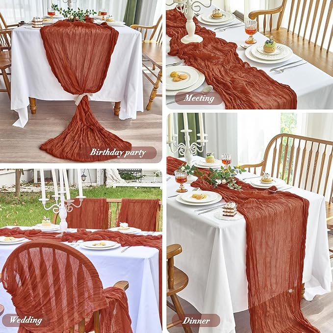 IVAPUPU 2 Pcs Cheesecloth Fall Table Runner - 10ft Terracotta Boho Gauze Cheese Cloth Table Runner for Baby Shower Decoration Wedding Party Summer Garden Farmhouse