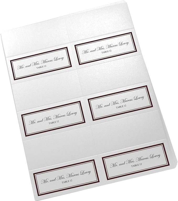 Double Line Border Printable Place Cards, Chocolate (Choose Color), Set of 60 (10 Sheets), Laser & Inkjet Printers - Wedding, Party, Dinner, and Special Events - Made in the USA