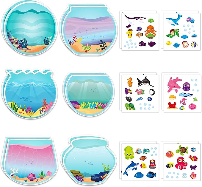CY2SIDE 12PCS Summer Sea Animal Stickers for Kids, Make A Sea Sticker Scene with Sharks Tropical Fish, Make Your Own Ocean Animal Scene Art Craft, DIY Summer Party Games Class Activities