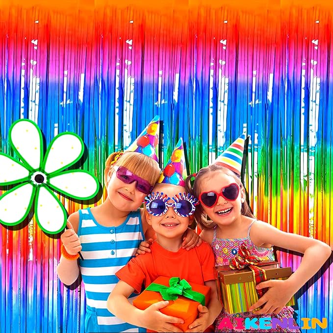 4 Pack Macaron Colorful Foil Fringe Curtain Backdrop, 3.2Ft x 9.8Ft Metallic Tinsel Foil Fringe Streamers Curtains for Party, Photo Booth Prop, Birthday, Wedding, Christmas Party Decoration Supplies