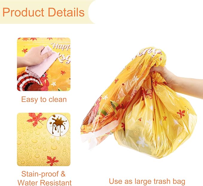 Mornajina 4 Packs 108 x 54 Inch Thanksgiving Fall Tablecloth - Plastic Autumn Maple Leave Pumpkin Table Cover for Party Decoration