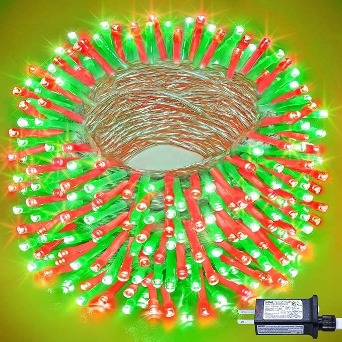 100FT 300 LED Christmas Lights Outdoor, Plug in Christmas String Lights Indoor, Waterproof & 8 Modes & Timer Function, Connectable Fairy Twinkle Light for Home Patio Tree Party Decor, Red Green