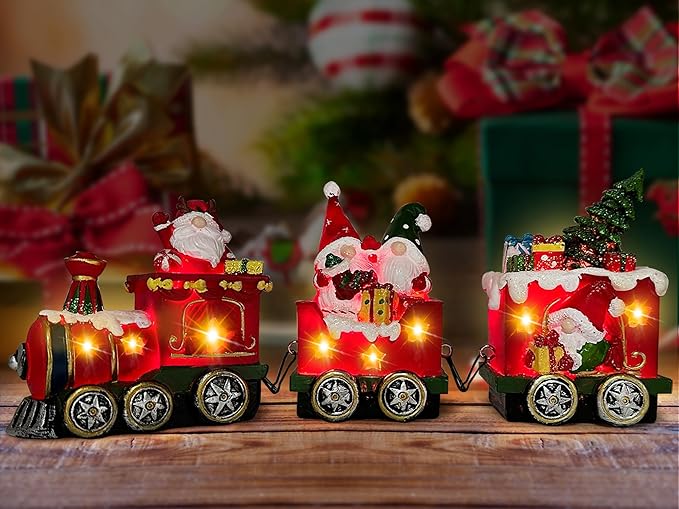 Hexagram Christmas Gnomes Decorations Centerpieces for Tables - Lighted Gnome Christmas Decorations Indoor Snowman Tabletop Decor, Xmas Table Centerpieces for Home - Light Up Train Figurines Table Top