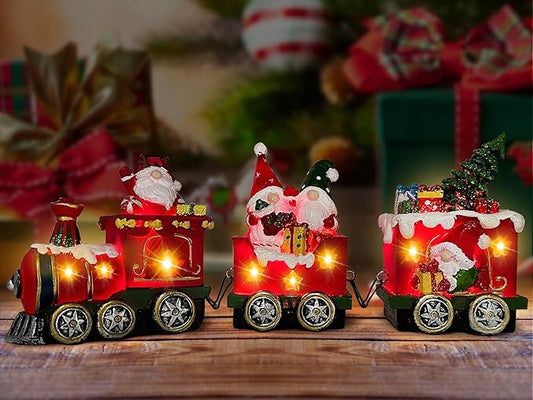 Hexagram Christmas Gnomes Decorations Centerpieces for Tables - Lighted Gnome Christmas Decorations Indoor Snowman Tabletop Decor, Xmas Table Centerpieces for Home - Light Up Train Figurines Table Top