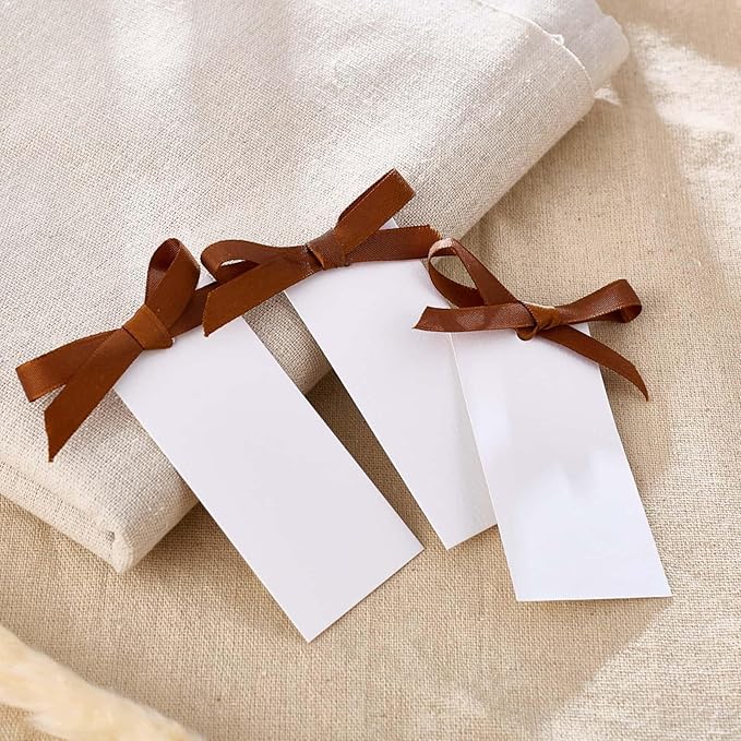 60pcs Place Cards for Table Setting.Name Table Cards. Wedding Place Cards with Dark Brown Ribbons. Can be Used for Wedding Banquet Table Decoration and Present Tags for Parties (Brown)