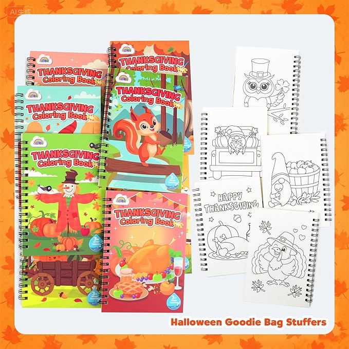 ZMLM 24 Water Coloring Books for Kids Party Favors - Bulk Mini Coloring Books for Kids Ages 4-8,Small Birthday Goodie Bag Stuffers School Teacher Return Gift Art Crafts Classroom Prizes (Thanksgiving)