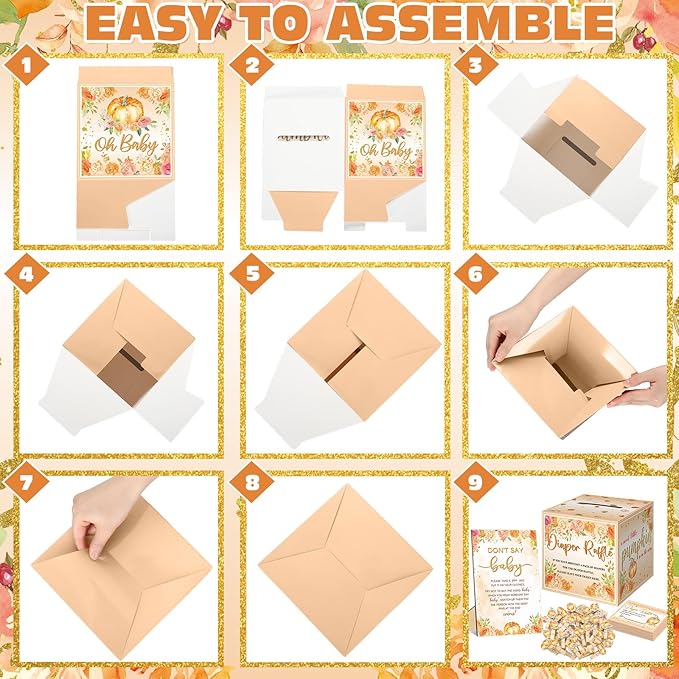 102 Pcs Baby Shower Game Supplies Diaper Raffle Tickets with Diaper Raffle Card Box Don't Say Baby Sign Mini Clothespin Baby Shower Game Decor for Baby Shower Gender Reveal(Watercolor)