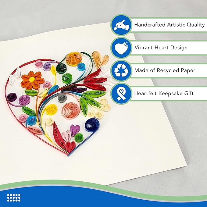 Quilled Cards - Heart Quilled Card for Women - Blank Inside Thank You or Happy Birthday Greeting Cards for Mom, Wife, Sister - 6x6 Handmade Paper Art Design with Envelope (Special Heart)
