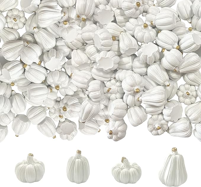 100Pcs Mini Pumpkins for Crafts, Small Pumpkin in Bulk, Resin Decorative Pumpkins, Artificial Tiny White Miniature Pumpkin for Decorating, Home Decor, Fall, Thanksgiving, Halloween