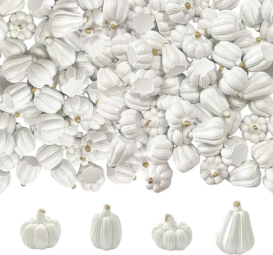 100Pcs Mini Pumpkins for Crafts, Small Pumpkin in Bulk, Resin Decorative Pumpkins, Artificial Tiny White Miniature Pumpkin for Decorating, Home Decor, Fall, Thanksgiving, Halloween