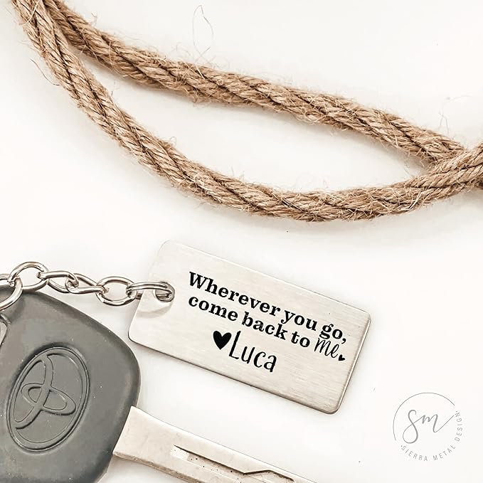 Personalized Husband Gift Boyfriend Gifts Wherever yo go Come Back To Me Keychain For Birthday Gift Keychain For Him Husband Boyfriend WHEREVER-YOU-GO-KEYCHAIN