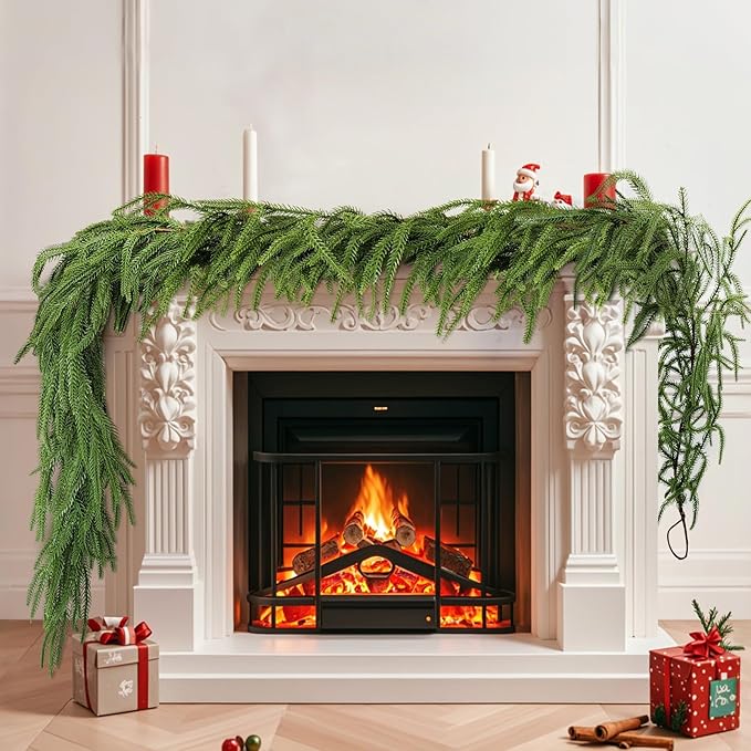 Norfolk Pine Garland Christmas Garland Set -2X 6FT Realistic Artificial Cedar Garland Christmas Greenery for Mantle, Staircase, Indoor/Outdoor Holiday Decor Lush Evergreen (2, 6 FT)