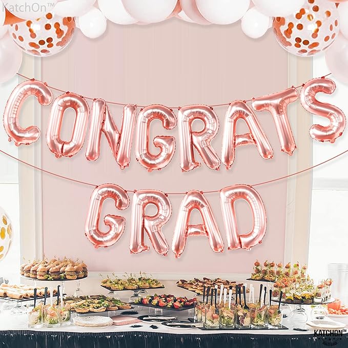 KatchOn, Rose Gold Congrats Grad Balloons - 16 Inch | Congrats Grad Balloon Banner For Graduation Decorations 2025 | Foil Balloon Banner For 2025 Graduation Party Decorations