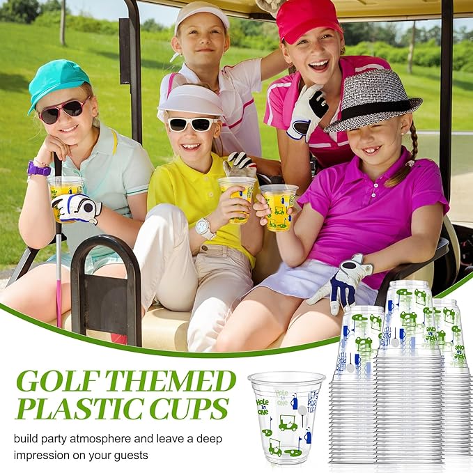 50 Pcs Masters Golf Ball Party Supplies Bulk Clear Plastic Cups 12oz Disposable Let's Par-tee for Home Sports Golf Themed Birthday Bachelor Party Supplies Favors (Blue)