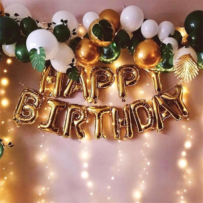 Gold Happy Birthday Mylar Foil Balloon Banner, 16 Inch Letter Balloons Bunting for Women, Men, Girls, Boys Birthday Party Decorations