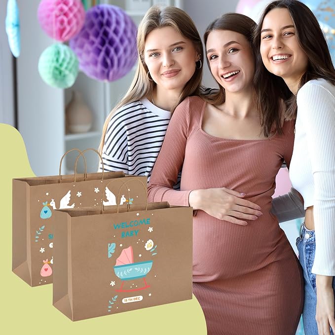 MESHA Large Paper Bags 16x6x12 Inch,Brown Kraft Gift Bags 50 Pack Bulk, Crafts Shopping Bag For Retail Wedding Party Favor Small Business Grocery