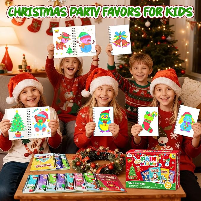 ZMLM 24 Water Coloring Books for Kids Party Favors - Bulk Mini Coloring Books for Kids Ages 4-8,Small Birthday Goodie Bag Stuffers School Teacher Return Gift Art Crafts Classroom Prizes (Christmas)