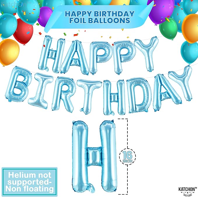 KatchOn, Light Blue Happy Birthday Balloon Banner - 16 Inch | Happy Birthday Sign | Birthday Decoration For Boys, Girls, Women and Men | Ocean Theme Birthday Decorations