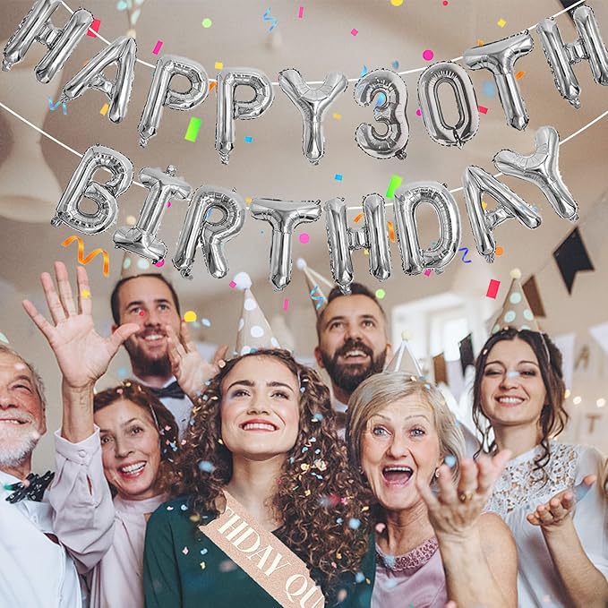 76pcs Happy Birthday Balloon Banner, Silver Balloons Letters, Personalized 16" Mylar Foil Birthday Decorations includes 2 Sets A- Z, 1 set Number 0-9 and "HAPPY BIRTHDAY" letters (with Balloon Pump)