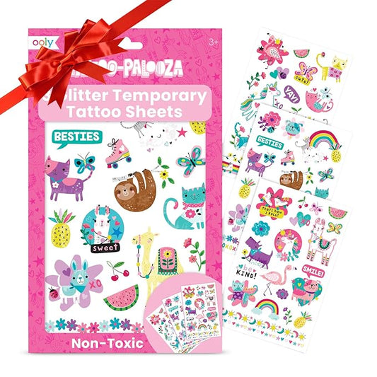 Ooly 50 Glitter Temporary Tattoos For Kids, Safe & Non-Toxic Temporary Tattoo, Party Favors Gifts for Kids, Great Goodie Bag Stuffers & Fun Birthday Decorations - Fun Friends