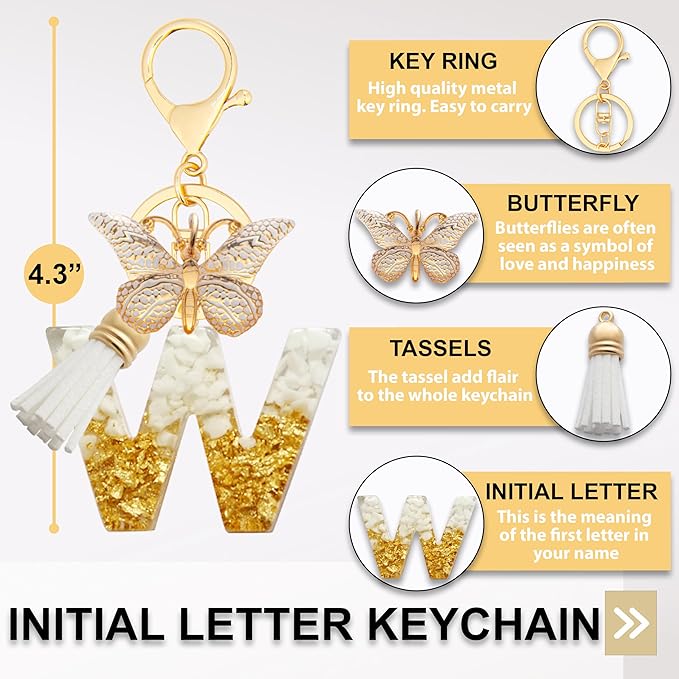Initial Letter Keychain, Butterfly Keychain Cute Resin, Initial Keychain Backpack Charms, Key chain for Women, Girls