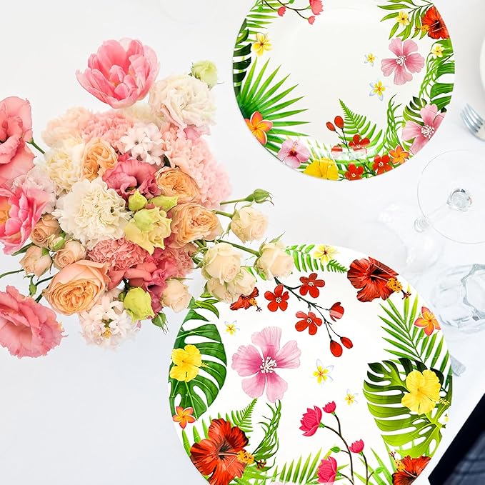 175Pcs Tropical Luau Party Supplies Aloha Hawaiian Paper Plates Set 9"& 7"Luau Plates Tropical Napkins Knives Forks Spoons Cups for Hawaiian Themed BBQs Summer Luau Birthday Party Decorations Serve25
