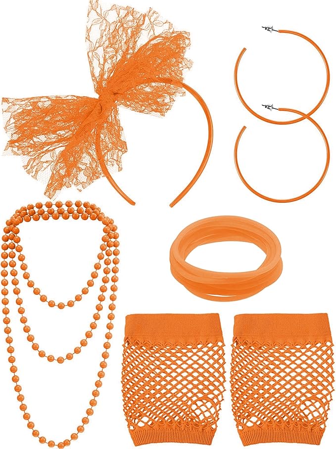 Blulu 80s Costume Accessories for Women Lace Headband Earrings Fishnet Gloves Necklace Bracelet for 80s Retro Party